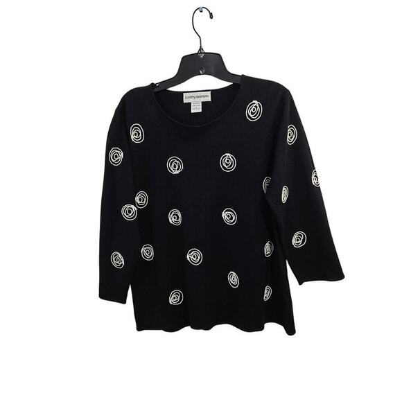 Cathy Daniels Sweaters - Geometric Swirl Embroidery Black Sweater 3/4 sleeves Size Large